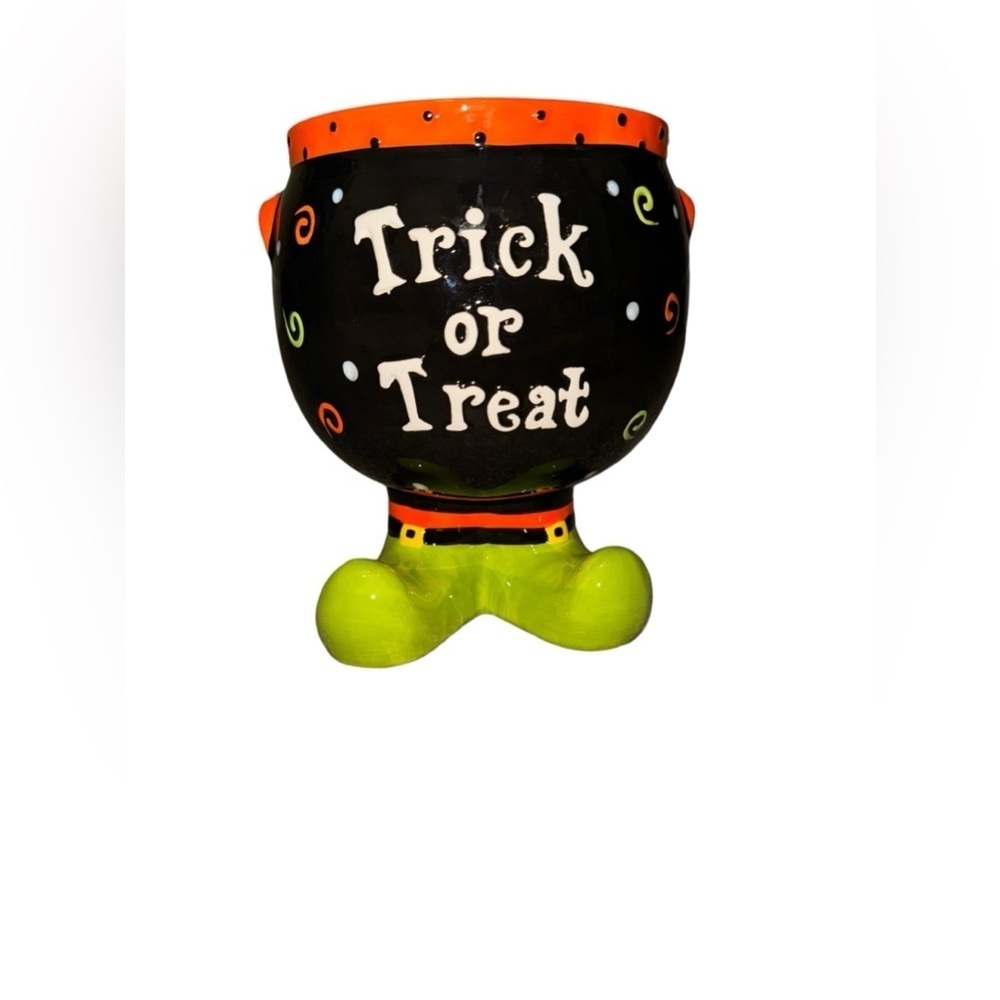 Halloween Trick or Treat Witch Feet Ceramic Footed Candy Bowl